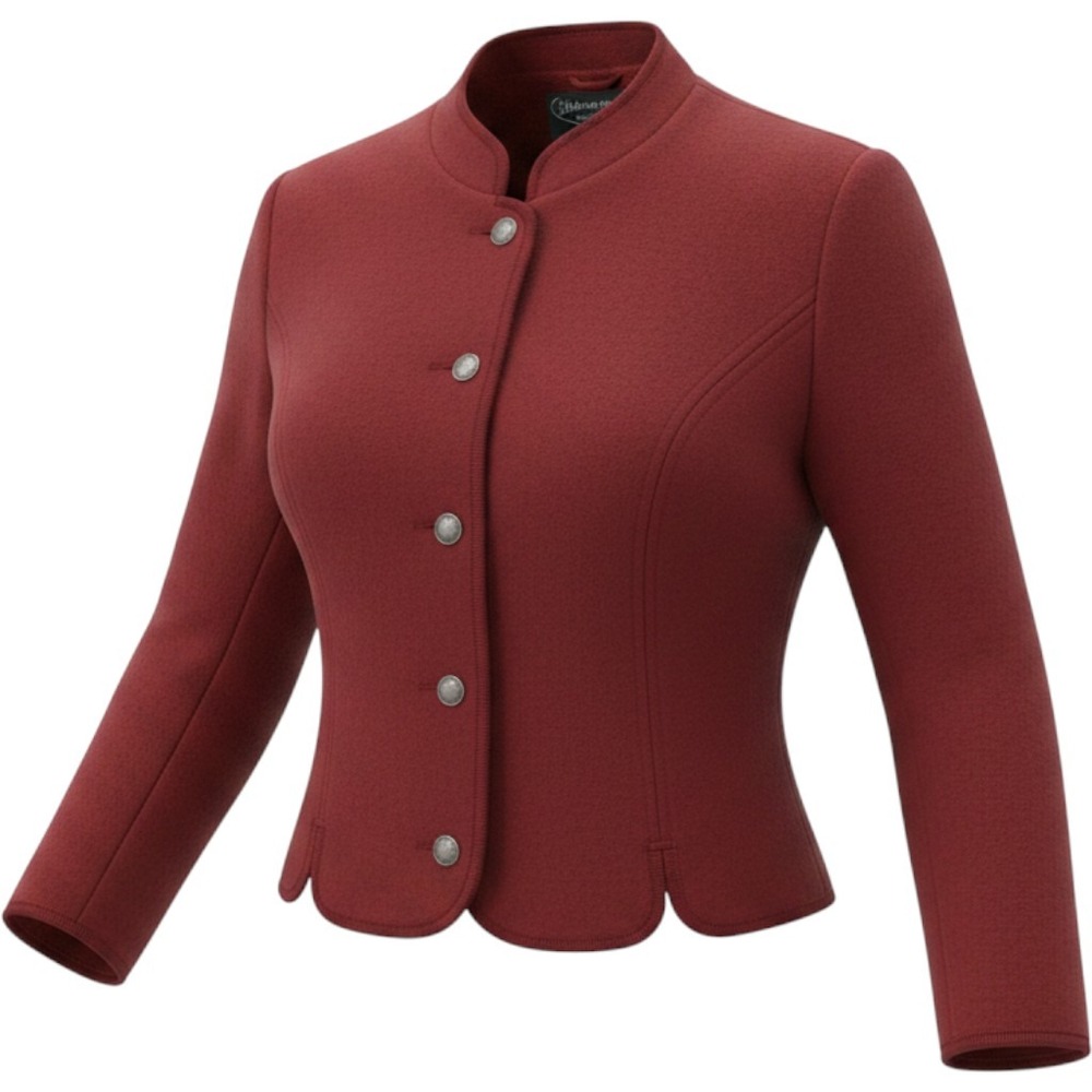 Giesswein Austria Red Boiled Wool Trachten Jacket Scalloped Hem Size 44 US 14